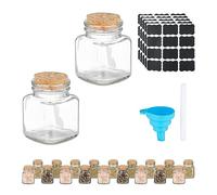Relaxdays Spice Jars, Set of 20, Glass Seasoning Containers, 100 ml, incl. Labels & Cones, Cork Lid, Transparent/Natural, 7 x 5 x 5 cm