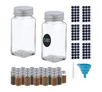 Relaxdays Spice Jars, Set of 36, Sprinkling Insert, Glass Herb Containers, 120 ml, Labels, Pen & Funnel, Transparent, 11 x 4.5 x 4.5 cm