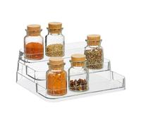 Relaxdays Spice Organiser, 3 Steps, Rack for Countertop, Storage Shelf, HxWxD: 10.5 x 26 x 24 cm, Plastic, Transparent