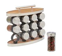 Relaxdays Spice Rack, 12 Glass Jars, Stainless Steel, H x W x D: 23.5 x 28 x 12 cm, Silver/Natural