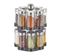Relaxdays Spice Rack, 16 Glass Jars, Rotatable, Stainless Steel, H x D: Approx. 25 x 17.5 cm, Silver/Black