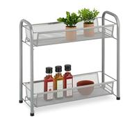Relaxdays Spice Rack, 2 Levels, Table Kitchen & Bathroom, Make-Up, Perfume, Metal Shelf, 40x44x17.5cm, Silver, 90% steel 10% plastic, 40 x 44 x 17.5 cm