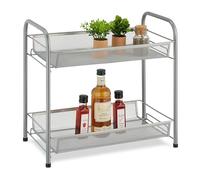 Relaxdays Spice Rack, 2 Levels, Table Kitchen & Bathroom, Make-Up, Perfume, Metal Shelf, 44.5x48x27cm, Silver, Steel, 44.5 x 48 x 27 cm
