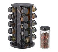 Relaxdays Spice Rack, 20 Glass Jars, Rotatable, Stainless Steel, H x D: Approx. 33.5 x 19.5 cm, Marble Optic, Black