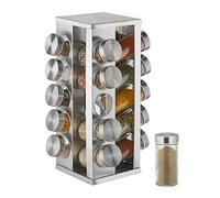 Relaxdays Spice Rack, 20 Glass Jars, Rotatable, Stainless Steel, H x D: approx. 33 x 20 cm, Silver
