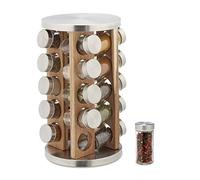 Relaxdays Spice Rack, 20 Glass Jars, Rotatable, Stainless Steel, H x D: Approx. 34 x 19.5 cm, Silver/Natural