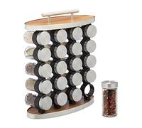 Relaxdays Spice Rack, 20 Glass Jars, Stainless Steel, H x W x D: 35 x 28 x 12 cm, Silver/Natural