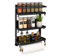 Relaxdays Spice Rack, 3 shelves, magnetic kitchen organiser, black