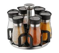 Relaxdays Spice Rack, 6 Glass Jars, Rotatable, Stainless Steel, H x D: Approx. 16 x 17 cm, Silver/Black