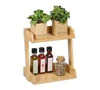 Relaxdays Spice Rack, Bamboo, 2 Levels for Jars and Bottles, Kitchen Stand, HWD: 27 x 27.5 x 16 cm, Organiser, Natural