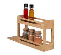 Relaxdays Spice Rack, Bamboo, Extendable, 2 Tiers for Jars and Bottles, HWD: 21.5 x 30.5 x 10.5 cm, Organiser, Natural