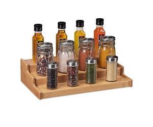 Relaxdays Spice Rack Bamboo, Kitchen Organiser, Seasoning Storage, Space-Saving, 3 Levels, HWD: 9 x 38 x 22 cm, Natural