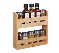Relaxdays Spice Rack Bamboo, Kitchen Stand 2 Shelves, Organisation and Storage, HWD: 25 x 25 x 7cm, for Worktop, Natural, 25 x 25 x 7 cm
