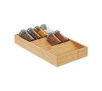 Relaxdays Spice Rack, Drawer, H x W x D: 5 x 20 x 38 cm, 3 Shelves, Bamboo, Natural