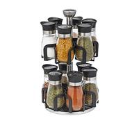 Relaxdays Spice Rack, Glass Jars, Stainless Steel, Rotating, Dishwasher-Proof, Seasoning Organiser, Silver/Black, 12 (EU)
