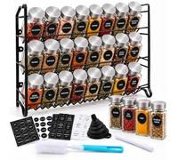 Relaxdays, Spice Rack, Metal Rack with 28 Jars & PP Lids, Silver | for the kitchen, set of spice jars