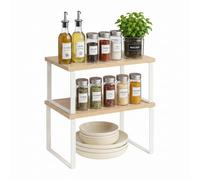 Relaxdays Spice Rack, Set of 2, Cupboard & Worktop Shelf, Natural White