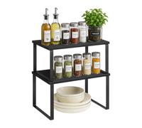 Relaxdays Spice Rack, Set of 2, Kitchen Shelf for Cupboard & Worktop, Black