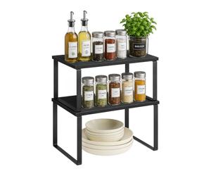 Relaxdays Spice Rack, Set of 2, Kitchen Shelf for Cupboard & Worktop, Black
