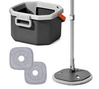 Relaxdays Spin Mop Set, 6L bucket with fresh water compartment, grey