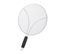 Relaxdays Splash Guard for Pans, Stainless Steel, Ø 29 cm, Grease Splatter Protection Screen with Handle, Silver, Plastic, 0.5 x 44.5 x 29 cm