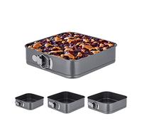 Relaxdays Springform Pans, Set of 4 Sizes, Stackable, Removable Base, Non-Stick Coating, Stainless Steel, Anthracite, 7x26x26cm