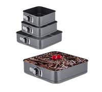 Relaxdays Springform Pans, Set of 4 Sizes, Stainless Steel, Stackable, Non-Stick Coating, Removable Base, Anthracite
