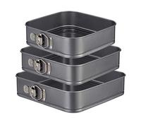 Relaxdays Springform Square Set of 3, Nonstick, Angular Cake Pans, Carbon Steel Baking Tin, 24, 26 & 28 cm, Anthracite