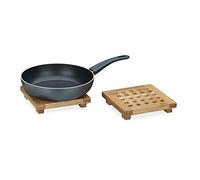 Relaxdays Square Bamboo Set of 2 Pot Holders, Wooden, Size: ca 4 x 20 x 20 cm, Natural