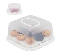 Relaxdays Square Cake Carrier, Portable, Cake & Muffin Container, Dishwasher Safe, HWD: 16x34x32.5 cm, White/Clear