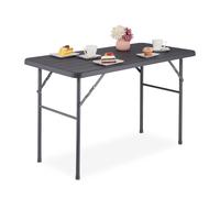 Relaxdays Garden, Wood Look, Angular, HxWxD: 74 x 118 x 60 cm, Plastic, Metal, Folding Patio Table, Grey