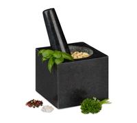 Relaxdays 10029955 Pestle, Spices, Herbs, Polished Stone Mortar, 9.5 x 11 x 11 cm, Vol. 250 ml, Granite, Grey, Beige