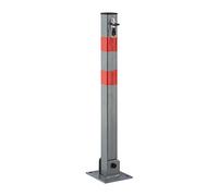 Relaxdays Square-Shaped Parking Barrier 64 cm Tall Barrier Post to Block Parking Space, Folding Bollard Locking Pole with 3 Keys Car Parking Spot of Steel with Red Warning Marks, Grey