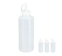 Relaxdays 10028643 Squeeze Bottle, 4X Set, 1000ml Capacity, for Sauces, Refillable, for Ketchup, Mayo & Mustard, Plastic, Clear