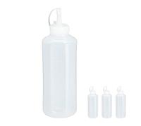 Relaxdays Squeeze Bottle, 4x Set, 1000ml Capacity, for Sauces, Refillable, for Ketchup, Mayo & Mustard, Plastic, Clear