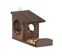 Relaxdays Squirrel Feeder House, Feeding Station Box, Hanging, Wooden, HWD: 17.5 x 14 x 25 cm, Dark Brown, Wood, 17.5x12x25 cm