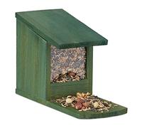 Relaxdays Squirrel Feeder House, Feeding Station Box, Standing, Wooden, HWD: 17.5 x 12 x 25 cm, Dark Green