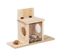 Relaxdays Squirrel Feeder, Wooden, 2 Entrances & Standing Platform, Feeding Station, Nut & Seed Dispenser, Natural
