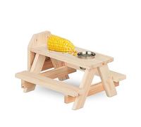 Relaxdays Squirrel Feeder, Wooden, Picnic Table & Corncob Holder, Water Trough, Hanging, HWD: 15 x 23 x 21 cm, Natural, Wood