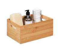 Relaxdays Storage Box, Stackable, Handles, H x W x D: 14 x 30 x 20 cm, Bamboo, Natural