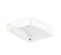 Relaxdays Stackable Document Tray, for DIN A4, Grid Design, Letter Rack for the Office, Metal, WxD: 25 x 34 cm, White