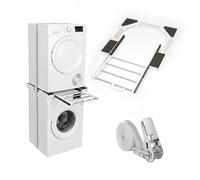 Relaxdays stacking frame - dryer on washing machine, adjustable 45-72 cm, universal kit with ratchet strap, white