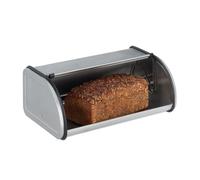 Relaxdays Stainless Steel Bread Bin, Small Bread Box, Keeps Bread Fresh, Flat and Compact, Easy to Clean, Silver