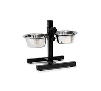 Relaxdays Stainless Steel Feeding Bowl Set Of 2 With Height-Adjustable Stand, Dog Feeding Station With 2 Removable Bowls Cat Feeder Metal Elevated Raised Standing Feeder Bowl Set, Small, Silver