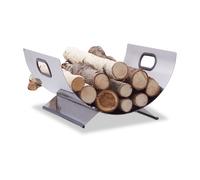 Relaxdays Stainless Steel Wood Cradle, Modern Firewood Basket, Metal Log Carrier Holder, H x W x D 19 x 37 x 33 cm, Silver