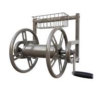 Relaxdays stainless steel hose reel with click coupling, wall mounting, 40 m, 56 x 48 x 42 cm, brown