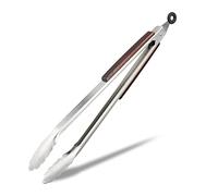 Relaxdays Stainless Steel Kitchen Tongs, Wooden Handle, 38 cm Serving Tongs, Tool, Kitchenaid, Silver