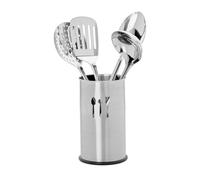 Relaxdays Stainless Steel Kitchen Utensil Set, 5-Pieces, Holder Stand, 4 Cooking Spoons, Kitchen Accessories, Silver