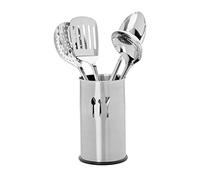 Relaxdays Stainless Steel Kitchen Utensil Set, 5-Pieces, Holder Stand, 4 Cooking Spoons, Kitchen Accessories, Silver