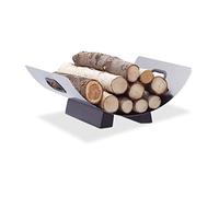 Relaxdays Stainless Steel Log Cradle, Modern Firewood Basket, Metal Log Carrier Holder, H x W x D: 16 x 41 x 33 cm, Silver